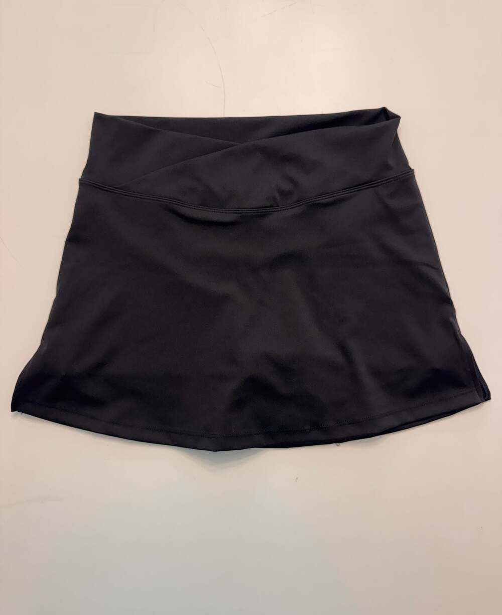 Black Crossover Waist Athletic Swim Skort with Built-in Shorts